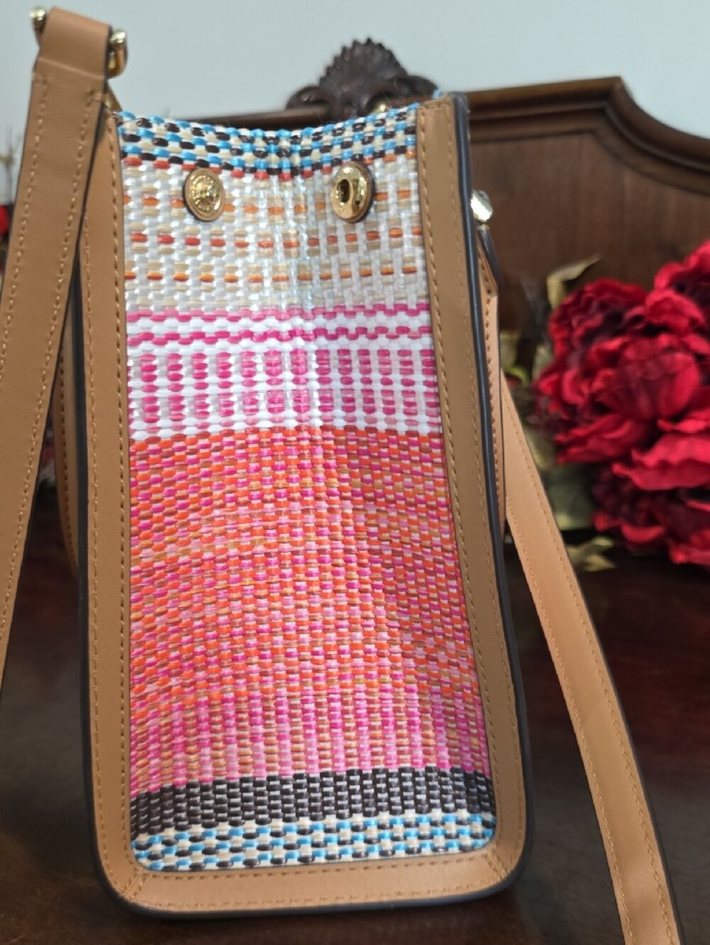 kate spade Pink and Tan Woven Straw Tote - Picture 4 of 5